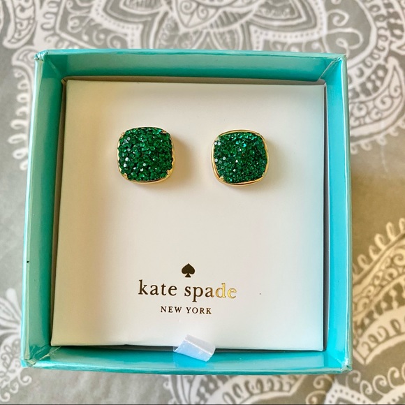 Kate Spade Pave Small Square Stud Emerald Earrings - Picture 3 of 9